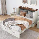 Hlivelood Queen Size Murphy Chest Bed with Drawer and Charging Station, Farmhouse Wood Space-Saving Hidden Folding Bed Chest, Multifunctional Storage Cabinet Beds for Bedroom, Office, Rustic White Hlivelood