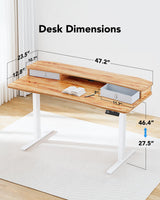 HUANUO 48″ x 24″ Electric Standing Desk with 2 Drawers, C-Clamp Mount Compatible, Height Adjustable Computer Desk, Home Office Stand Up Desk with 4 Preset Heights & 2 Hooks, Light Vintage HUANUO