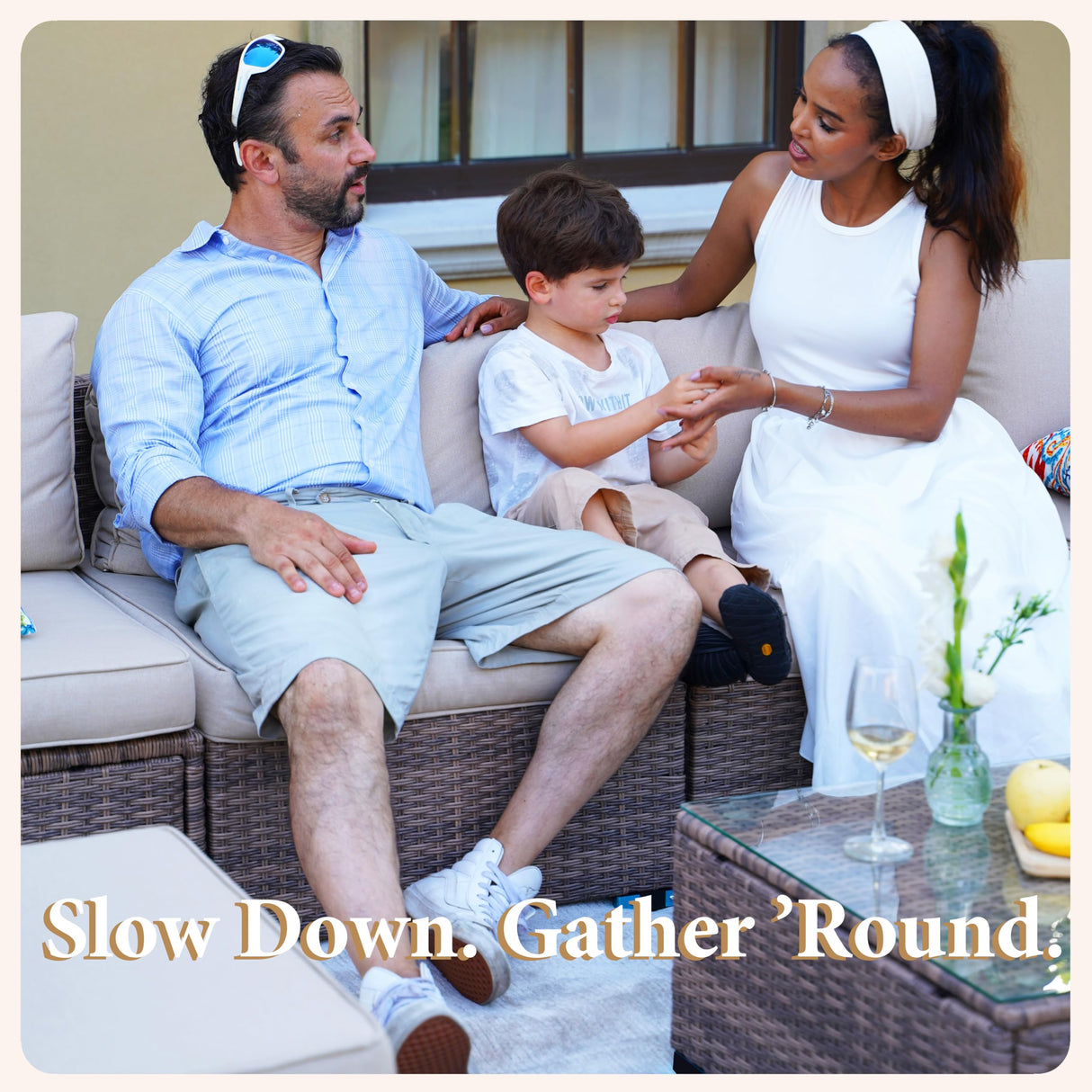 ZJEYEJZ 7 Pieces Patio Furniture Set - All-Weather Outdoor Wicker Sectional Conversation Sofa, Rattan Patio Seating Sofa Set with Cushion and Glass Table for Porch Poolside, Brown/Beige ZJEYEJZ