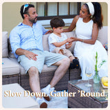 ZJEYEJZ 7 Pieces Patio Furniture Set - All-Weather Outdoor Wicker Sectional Conversation Sofa, Rattan Patio Seating Sofa Set with Cushion and Glass Table for Porch Poolside, Brown/Beige ZJEYEJZ