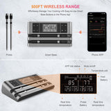 Wireless Smart Meat Thermometer with Dual-Sensor Probe, 500FT Remote Monitoring, Dedicated App, Real-Time Ambient and Food Temperature Tracking for Precise Cooking Control Dewjom