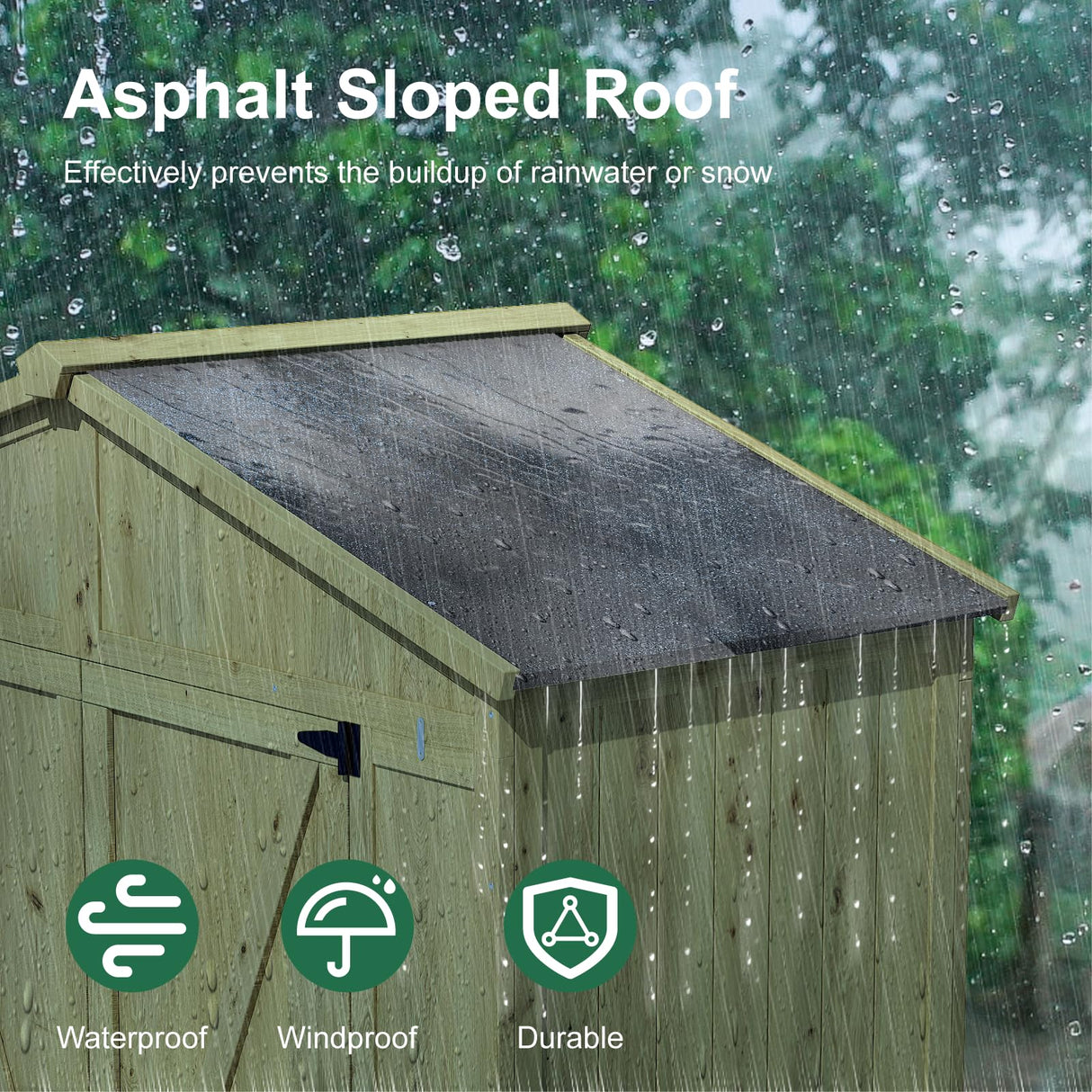 IWDOO Outdoor Storage Shed, 76'' Outdoor Shed Storage Cabinet, Garden Shed, Wood Tool Shed with Lockable Doors and Floor, Waterproof Roof for Yard, Patio, Deck, Porch, Lawn IWDOO