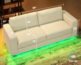 Jocisland Sofa, 89 Inch Modern Sofa with LED Lights, 3 Seater Floating Sofa with Deep Seat, Oversized Couches for Living Room, Linen Beige Sofa Couch Jocisland
