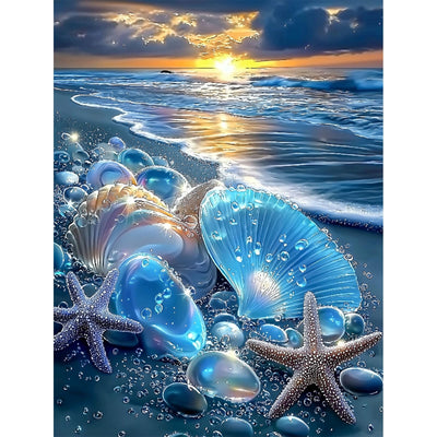 Beach Diamond Painting Kits for Adults - Beach Diamond Art for Adult, Seashell Gem Painting Crafts Kits Gift, DIY 5D Gem Art Seashell Perfect for Home Wall Decor Gifts (16x12 inch)