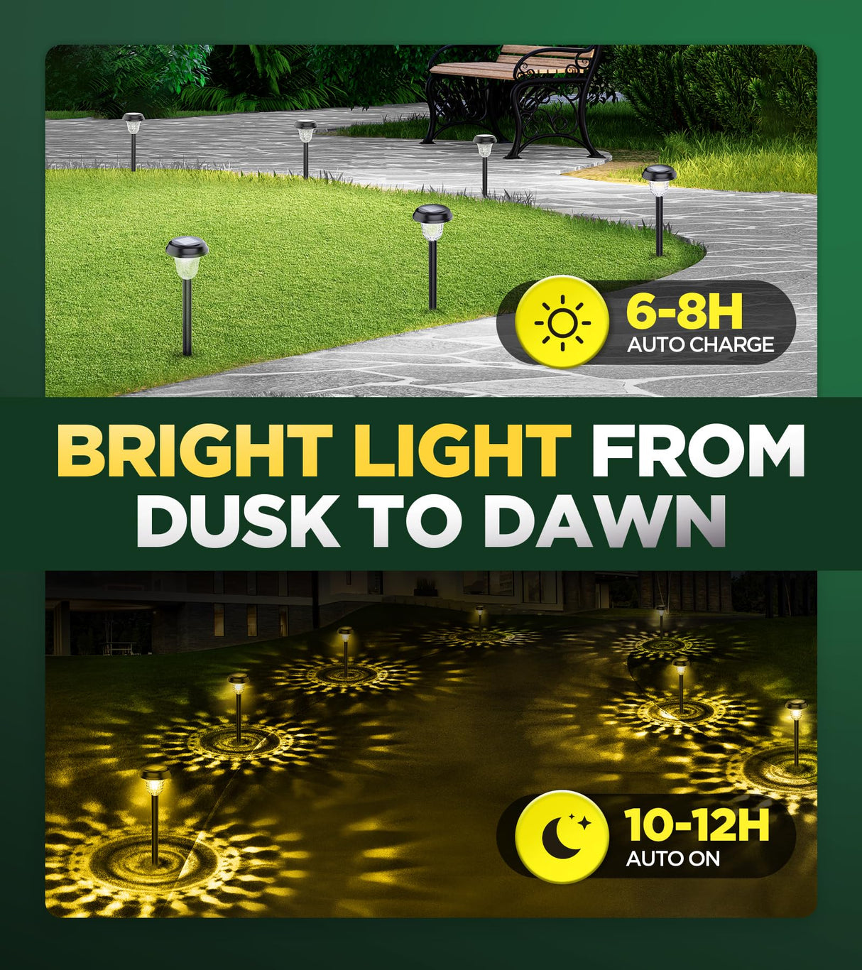 Super Bright Solar Lights Outdoor Waterproof 10 Pack, from Dusk to Dawn Up to 12H Solar Light for Outside, Auto On/Off Solar Powered Garden Pathway Lights, Yard Landscape Lighting AUVERI