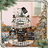 Nuogo 25 Pcs Christmas Winter Tiered Tray Decor Wood Rustic Winter Decoration for Home Christmas Snowflake Table Shelf Farmhouse Let It Snow Decor Xmas Snowman Signs for Table Holiday Nuogo