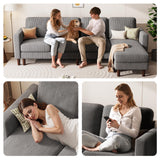 KKL L Shaped Sectional Couches for Living Room, Corduroy Sofa Couch with Convertible Chaise, 4 Seat Comfy Couch for Apartment, House, Dark Grey (Grey, 100 inches) KKL