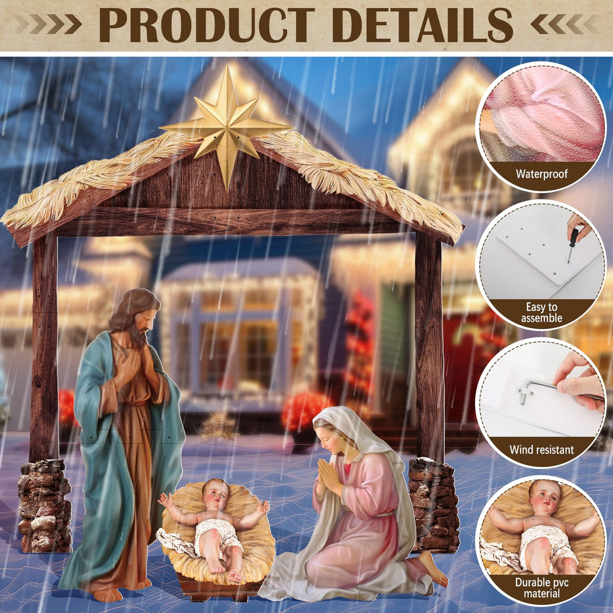 Cinnvoice Large Christmas Nativity Scene Holy Family Outdoor Yard Decoration Weatherproof PVC Christian Outside Decor Sets for Front Yard and Lawn Decor(Nativity Scene) Cinnvoice