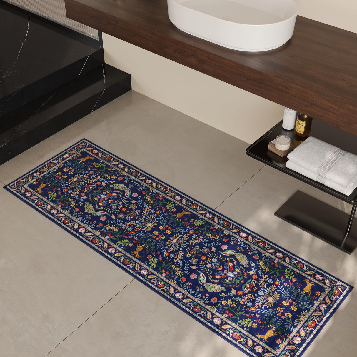 Rugcomf Runner Rug Washable Kitchen Runner 2'x 6'Runner Rug Floral Non-Slip for Entryway Indoor Soft Carpet Runner for Hallways, Kitchen, Laundry, Bedroom, Bathroom(Blue) Rugcomf