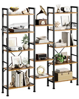 Furologee Triple 5 Tier Bookshelf, Bookcase with 14 Open Display Shelves, Wide Etagere Book Shelf, Industrial Shelving Units for Home Office, Living Room, Bedroom, Rustic Brown Furologee