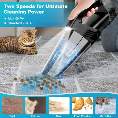 Handheld Vacuum Cordless Car Vacuum Portable with LED Light, High Power Suction, Lightweight Rechargeable Hand Vacuum, Hand Held Vacuum Cleaner for Car Home Office, Pet Hair, Black Blestan