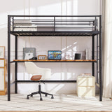 VECELO Metal Loft Bed Twin Size with Desk, Heavy Duty Bedframe with Removable Ladder and Safety Guardrail, Space-Saving, Noise Free, No Box Spring Needed, Matte Black VECELO