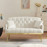 KEIKI 56" Velvet Loveseats Sleeper Sofa with 2 Pillows and 4 Solid Metal Legs, Modern Style 2-Seater Couch with Tufted Back & Seat, Easy Assembly, for Apartment, Living Room, Bedroom, White KEIKI