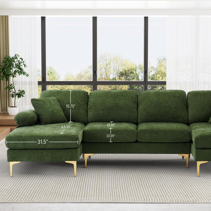 OUYESSIR U-Shaped Sectional Sofa Couch, 4 Seat Sofa Set for Living Room, 110.6" L-Shaped Chenille Sleeper Couch Set with Double Chaise Lounge (Green)