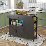 Kitchen Island with Drop Leaf, Rolling Kitchen Island with Power Outlet and Led Light Aufvolr