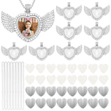 ZYNERY 48 Pcs Sublimation Rhinestone Trays Pendant Set, Sublimation Necklace Blank with Chain, Includes 8 Double Sided Blank Rhinestone Bezel Trays, 8 Chains, 16 Sublimation Discs, 16 Tapes (Wings) ZYNERY