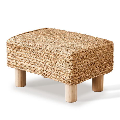 Wimarsbon Natural Seagrass Footstool Ottoman Rectangular Footrest Pouf Ottomans with Wooden Legs Hand Weave Step Stool for Living Room Bedroom Entryway Natural Wimarsbon