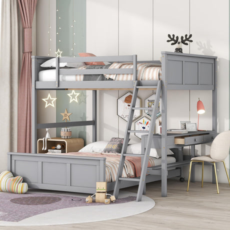 Merax Grey Full Over Full Bunk Bed with Desk and Storage for Space-Saving Elegance Merax