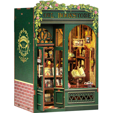 Fsolis Book Nook Kit, DIY Miniature Dollhouse Kit 3D Puzzles for Adults Mini House Tiny Home Bookshelf Decor DIY Project for Women Teenagers Craft Hobbies Gifts for Book Lovers（OWL Bookstore） Fsolis