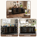 PIAOMTIEE 70.9" Large Double Dog Crate Furniture, Heavy Duty Wooden Iron Crate Kennel Furniture with Removable Divider for Small Medium Large Dogs, Rustic Brown+Black PIAOMTIEE