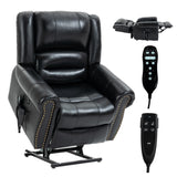 Dual Motor Power Lift Chair, Lay Flat Recliner Chair, Electric Recliner with Massage and Heat for Elderly, Remote Control, Infinite Position, Standing Assistance, USB Ports (Black, Genuine Leather) Trustyue