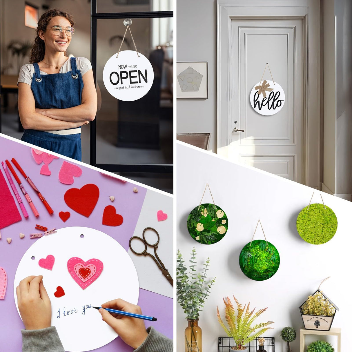 10 Pcs 10" Round Sublimation Door Hanger Blanks, White Hardboard MDF Wood Blanks, Unfinished Circle Sublimation Sign Blanks with Rope for Wall Hanging, Heat Press Machine Printing, Craft DIY Projects LOPOO