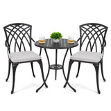NUU GARDEN Bistro Set 3 Piece Outdoor Cast Aluminum Patio Bistro Set Patio Table and Chairs Set of 2 with Umbrella Hole and Gray Cushions, Black NUU GARDEN