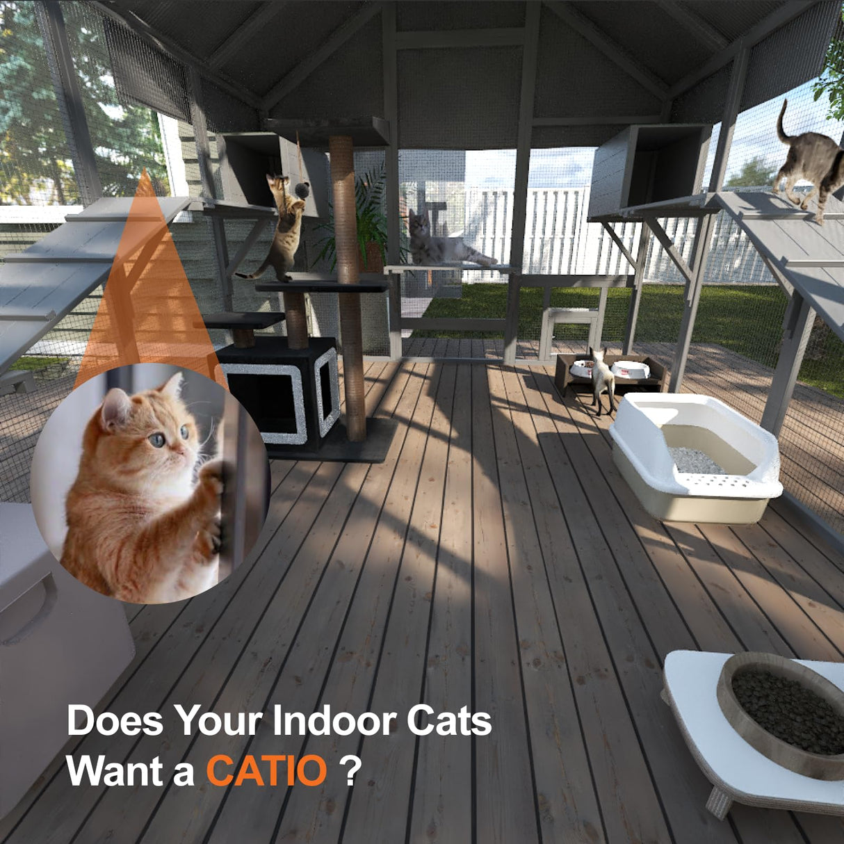 TIMHAKA Catio Outdoor Cat Enclosure, Large Cat Catio for Multiple Cats with 7 Platforms, 2 Resting Box and 2 Bridges, Wooden Cat House Cage with Waterproof and UV Proof Cover, 71 x 71 x 97 inch TIMHAKA