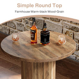 Tribesigns Round Bar Table, 39.4" H Wood Bistro Pub Table with Metal Ring Footrest for Dining Coffee Cocktail Living Room, Small Space, Brown(Only Table) Tribesigns