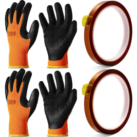 Honeydak 2 Pairs Heat Resistant Gloves Heat Transfer Machine Gloves Heat Work Gloves for Sublimation with 2 Rolls Heat Tape Heat Transfer Tape High Temperature Tape Thermal Tape Heat Press Tape Honeydak