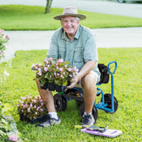 Goplus Garden Cart, Outdoor Rolling Garden Scooter W/Adjustable 360 Degree Swivel Seat, Tool Tray & Storage Basket, Extendable Handle, Yard Gardening Work Seat with Wheels, Blue Goplus