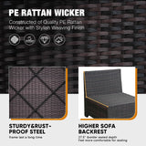 JOYURE 10 Pieces Patio Furniture Set All-Weather Outdoor Wicker Sectional Conversation Sofa Rattan Patio Seating Sofa with Cushion and Glass Table for Porch Poolside,Beige JOYURE