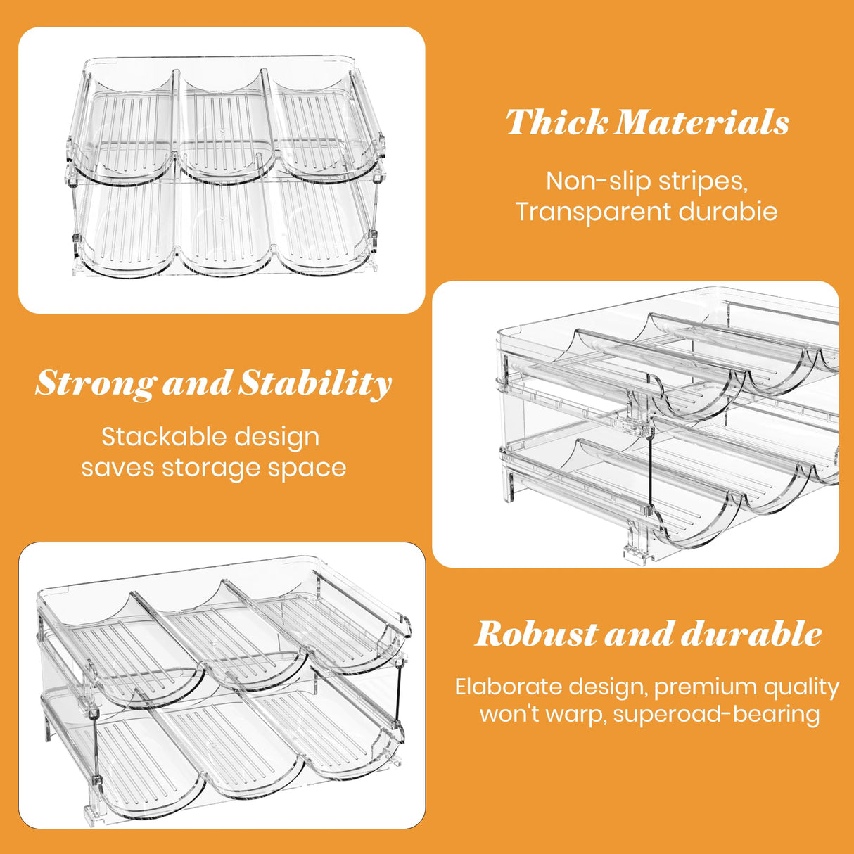 Plastic Stackable Wine Rack for Refrigerator, 2 Tier Large Capacity Water Bottle Organizer for Cabinet, Free-Standing Water Bottle Storage Rack for Fridge, Countertop, Pantry, Freezer, Hold 6 Bottles Noyhnuoch