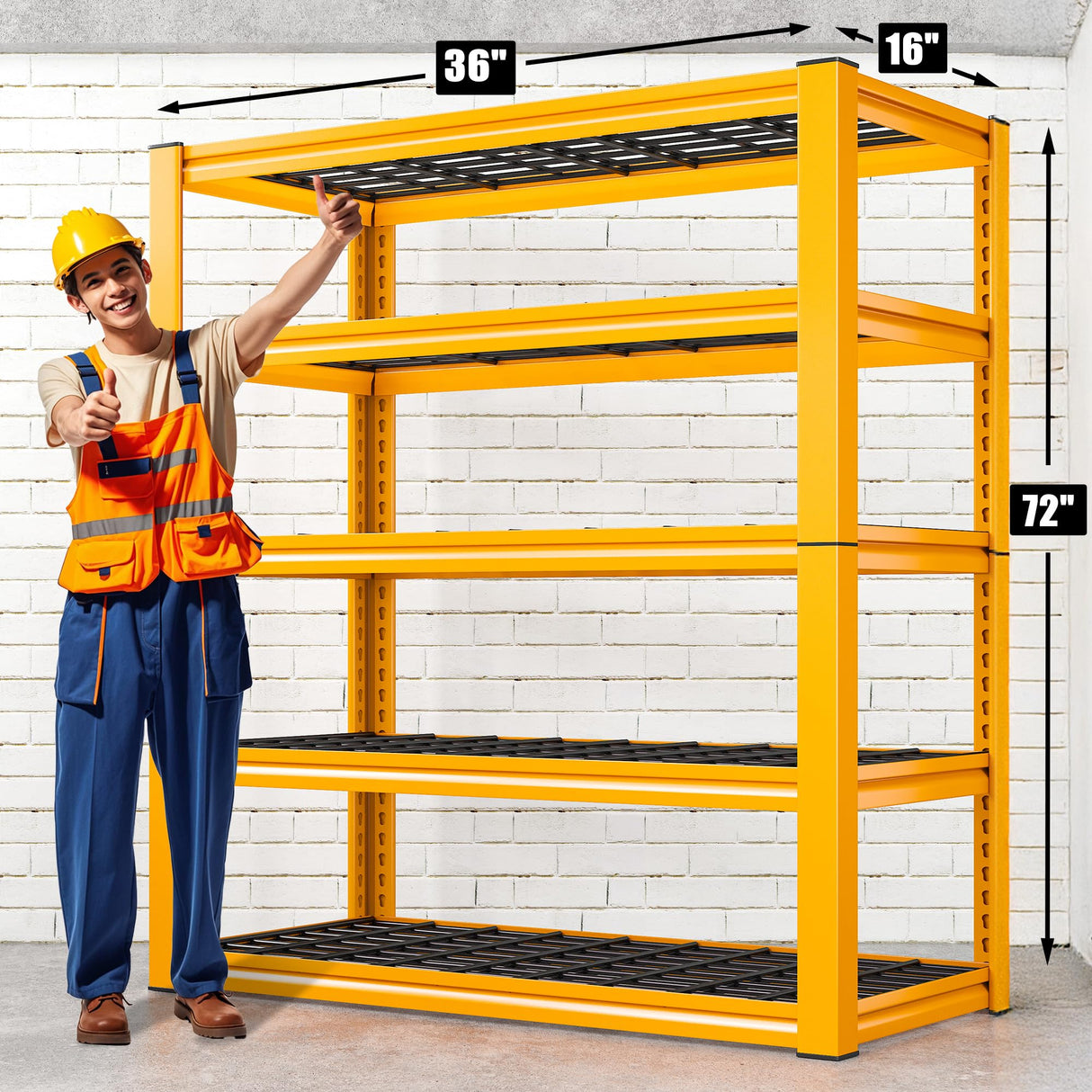 REIBII Garage Shelving Load 3000LBS, 5-Tier Storage Shelves, Adjustable Heavy Duty Metal Shelving Unit for Pantry, Basement, Warehouse, 72" H x 36" W x 16" D H, 3PC REIBII