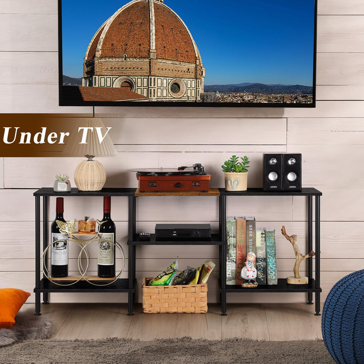 TV Stands for Living Room 50 inch TV Stand with Power Outlet Entertainment Center with Storage 3 Tier TV Console Table for 50 43 40 32 inch TV, Black Luplom