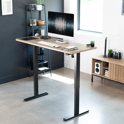 VIVO 60-inch Electric Height Adjustable 60 x 24 inch Stand Up Desk, Reclaimed Wood Solid One-Piece Table Top, Black Frame, Home & Office Furniture Sets, B0 Series, DESK-KIT-B06P