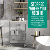 3 Tier Rolling Cart, with Table Top, Rolling Storage Cart with Handles and Locking Wheels, Utility Cart with 2 Small Baskets and 4 Hooks for Bathroom. Office, Balcony, Living Room (Grey) Koolerthings Expansion Wellness