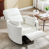 Swivel Rocker Recliner Chair, Manual Nursery Rocking Chair Upholstered Adult Rocking Chair with 2 Pillows for Living Room Bedroom (White, Manual Operation) choairy
