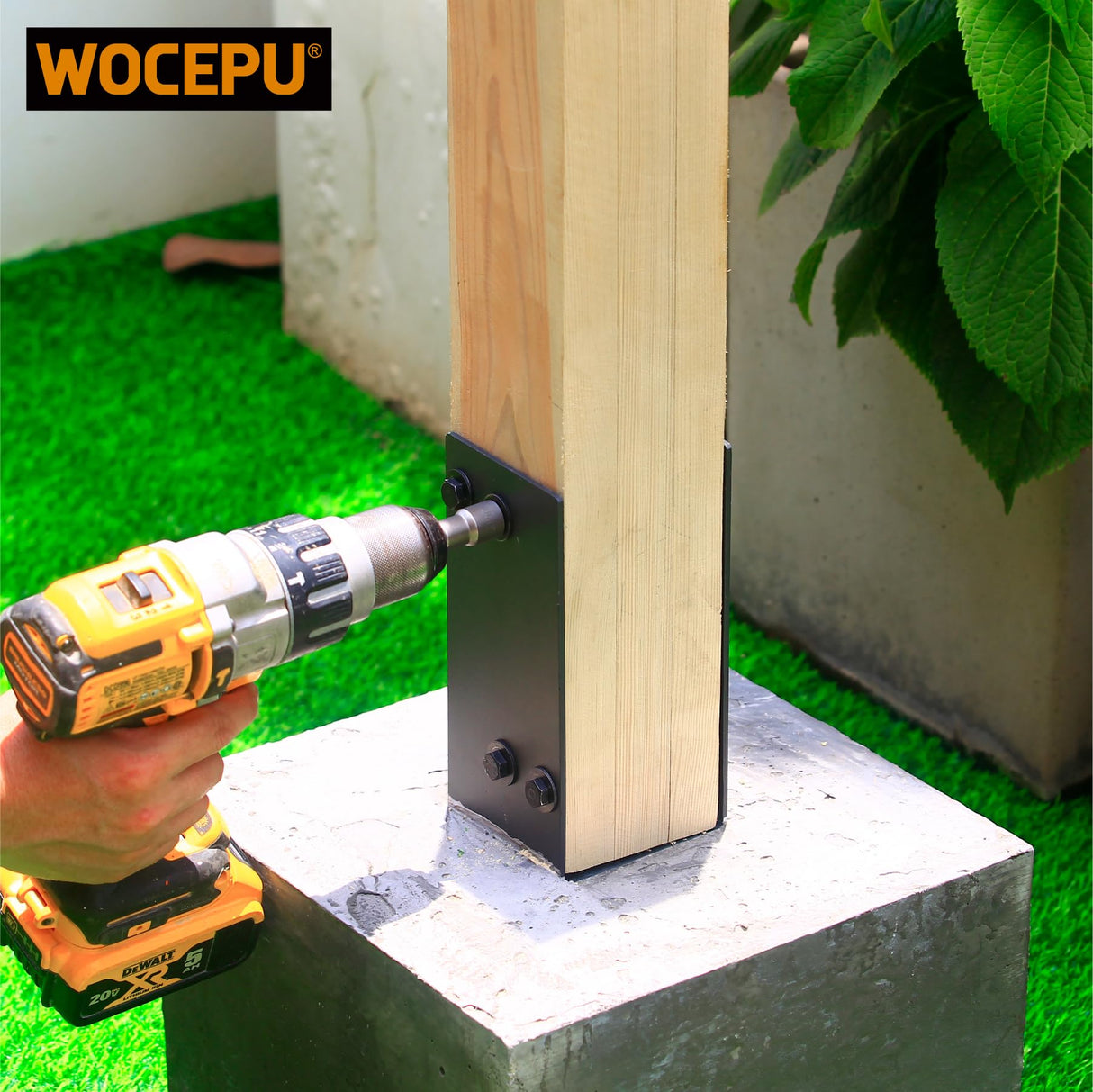 Wocepu 1 Pack Heavy Duty Stainless Steels U-Shape 4"x4"(Actual 3.5"x3.5") Wet Concrete Fence Post Holder, Psot Base, for Fence, Deck Railing, Pergola Wood Post Bracket Anchor (Dark Grey) WOCEPU