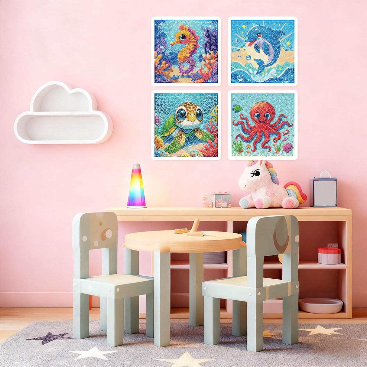 bleihum 4 Pack Diamond Art Painting Kits for Kids Animals, Small Diamond Art for Kids Ages 8-12, Cute Gem Art Kits for Kid Gift Home Wall Decor 6X6 inch bleihum