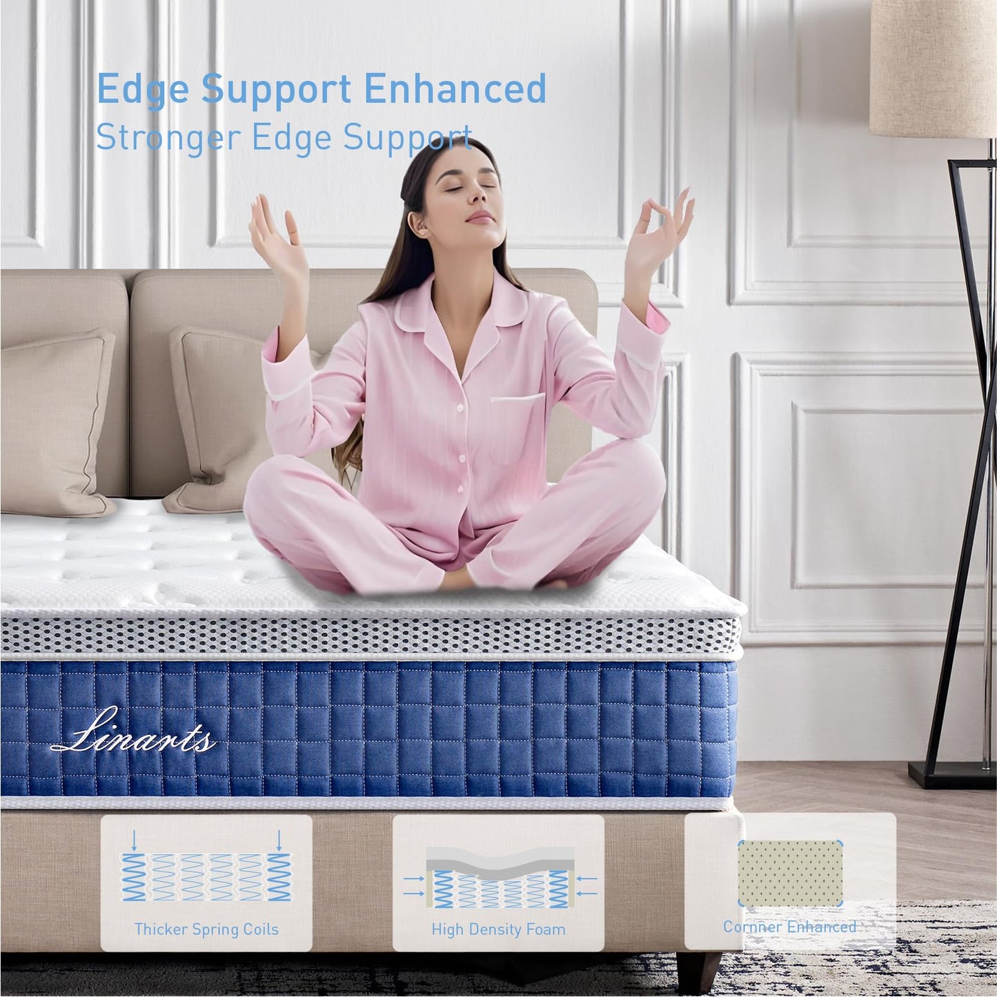 LINARTS Queen Mattress, 12 Inch Queen Size Hybrid Mattress in a Box with Pocket Spring & Soft Knitted Fabric for Comfort, Motion Isolation, Pressure Relief, Edge Support, Improve Sleep, Medium Firm