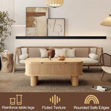 Lift Top Coffee Table with Large Storage,Lifting Converts to Dining Table, Round Pop Up Coffee Table Fluted Oval Wood Center Table For Living Room,Fully Assembled Space-Saving for Eating&Laptops DGpoco