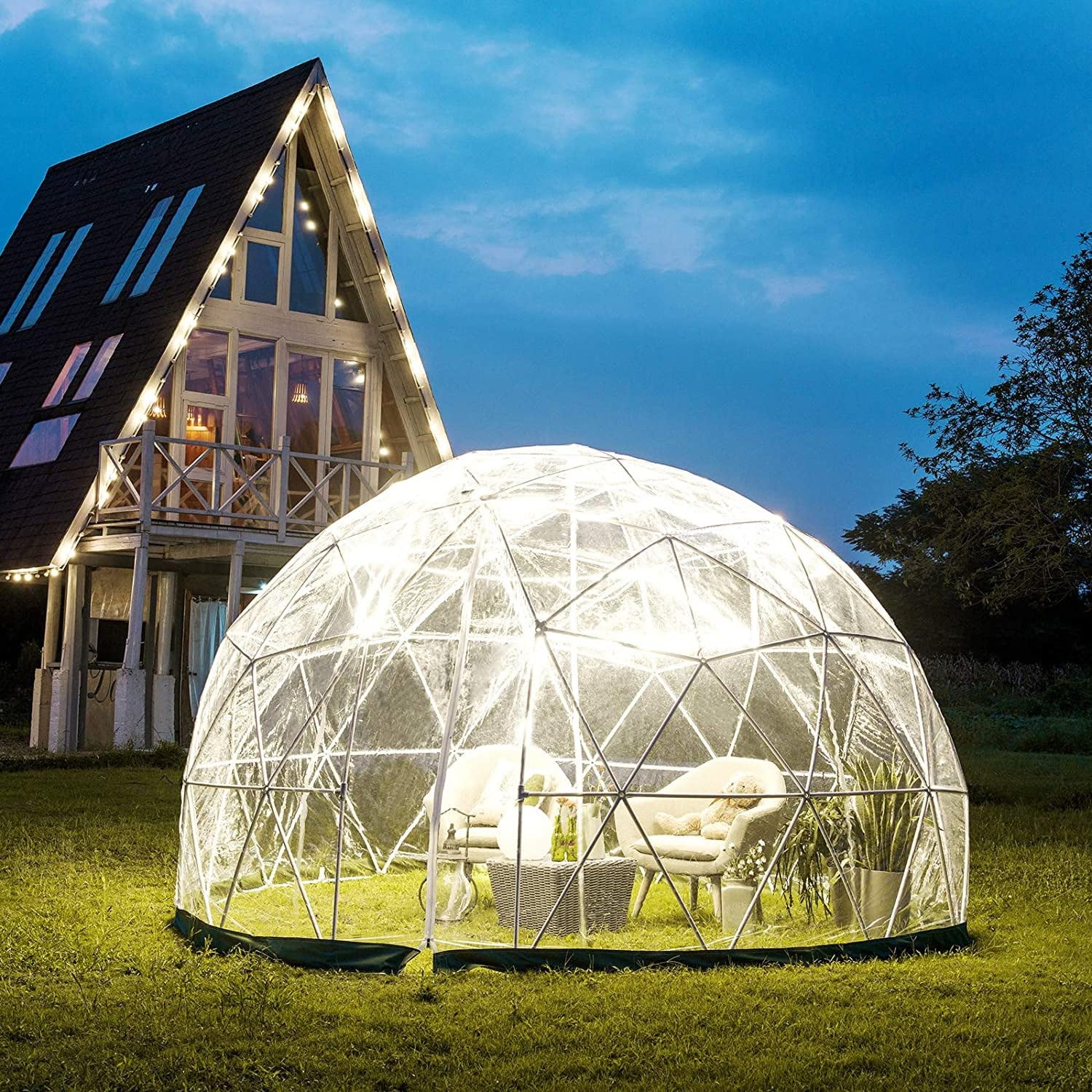 LVAOSTT Garden Dome Igloo Bubble Tent 12FT Clear Tent Outdoor for Garden, Weather Proof Pod Camping Patio Igloo Tent for Backyard Canopy Gazebos Screen House Room Lean to Greenhouse - WoodArtSupply