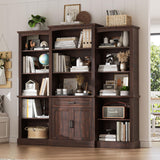 Spurgehom 70" Tall Bookshelves and Bookcases with Doors Large Bookshelf with Drawers, Farmhouse Bookcase with Storage Cabinet, Standing Display Storage Bookshelf for Home Office, Brown Spurgehom