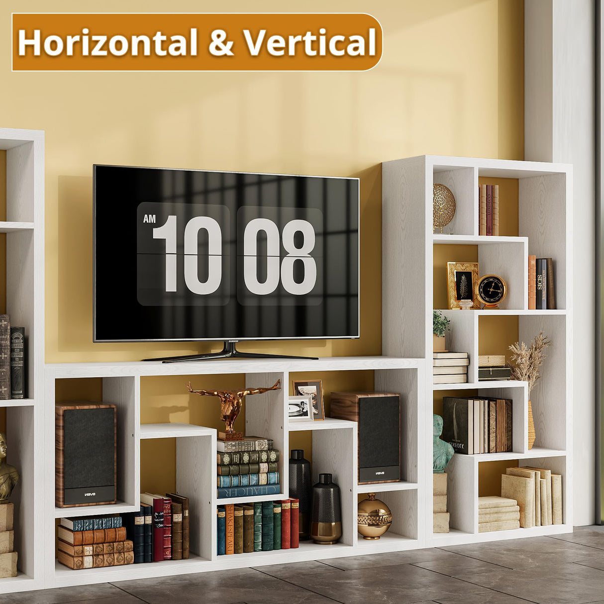 IRONCK Geometric Bookcase 6-Shelf Industrial Bookshelf White Etagere Bookcase Tall Storage Display Bookshelf with Thicken Shelf for Living Room Home Office IRONCK