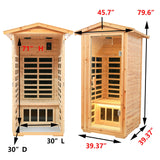 Xmatch Far Infrared Wooden Outdoor Sauna, 1-Person Size, w/1560W, 6 Low EMF Heaters, 10 Minutes Pre-Warm up, Time and Temp Pre-Set, 2 Bluetooth Speakers, 1 LED Reading Lamp and 2 Chromotherapy Lights Xmatch