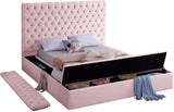 Meridian Furniture Bliss Collection Modern | Contemporary Velvet Upholstered Bed with Deep Button Tufting and Storage Compartments in Rails and Footboard, Pink, King Meridian Furniture