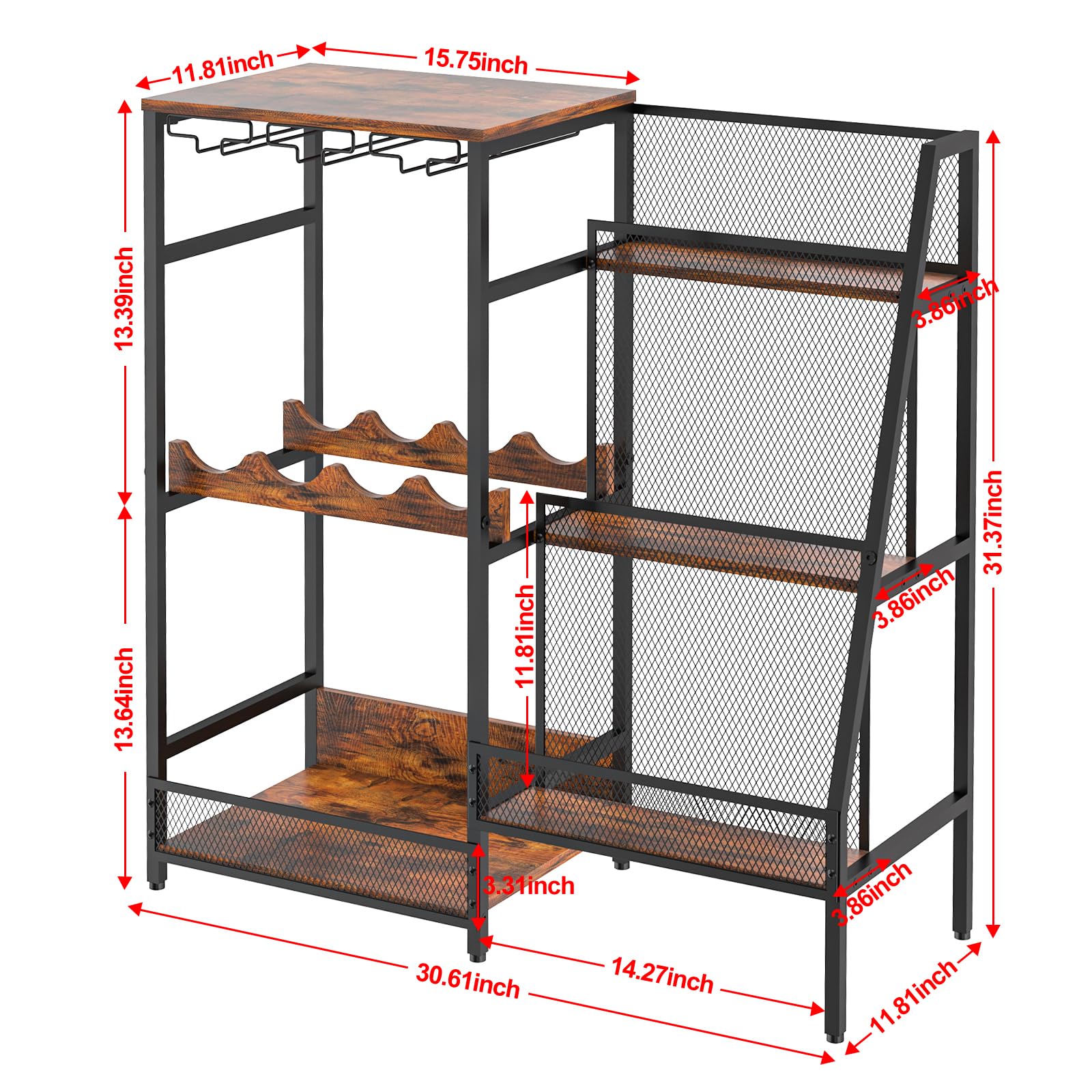 Versatile Liquor Stand for Home Bar, Wine Rack Freestanding Floor, Mini Bar Table for Liquor Whiskey Wine, 3-Tier Trapezoidal Liquor Bottle Display Shelf with Glass Holder and Fences(Patent P - WoodArtSupply