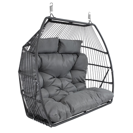 Sunnydaze Andrei Double Hanging Egg Chair with Cushion - 2-Person Outdoor Egg Chair - Includes Polyester Cushion - Dark Gray Sunnydaze