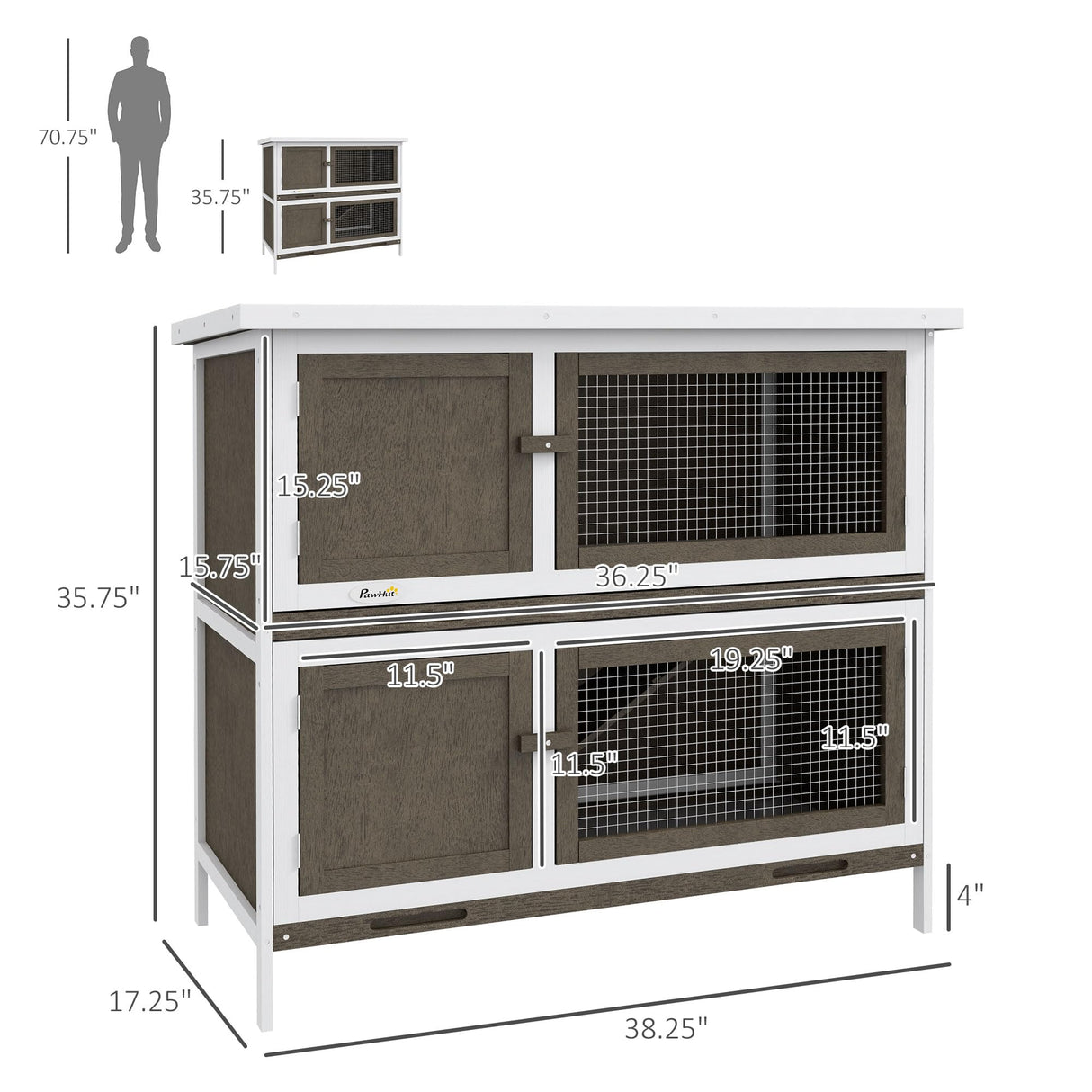 PawHut Wooden Bunny Rabbit Hutch, Small Animal Habitat with Ramp, Removable Tray & Weatherproof Roof, Indoor/Outdoor, Brown PawHut
